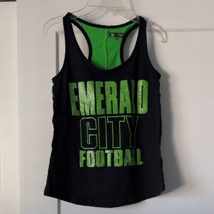 Seahawks Navy and Green Emerald City Football Tank Top